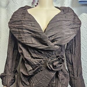 Jackie Jon Brown Crinkle Wrap Top